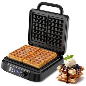 Waffle Maker, 1400W Belgian Waffle Maker, Dual Rectangular Thick Waffle Iron, 7-